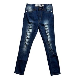 VIP Distressed Dark Blue High Rise Skinny Jeans Size 7/8